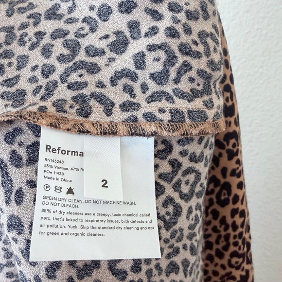 Reformation Leopard Print Midi Slip Skirt Tan Black Viscose Blend Size 2 - Picture 6 of 7